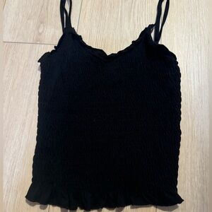 Smocked black ruffle tank (small hole in back) size S